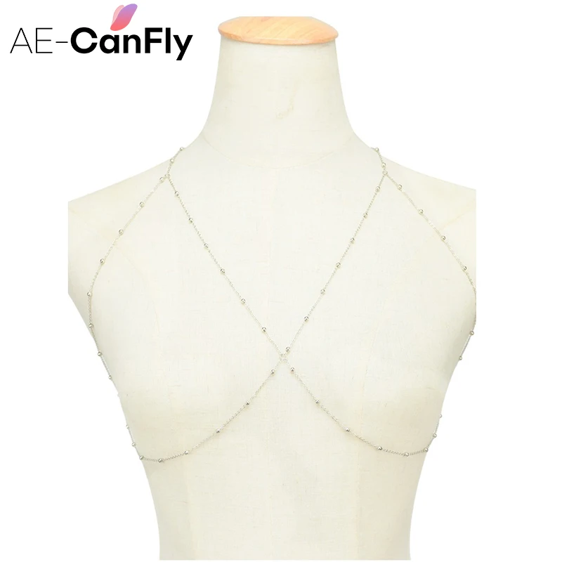 AE-CANFLY пикантная пляжная пикантная цепочка для бра и бикини золотистого и серебристого цветов, многослойное ожерелье из сплава с бусинами, ц...