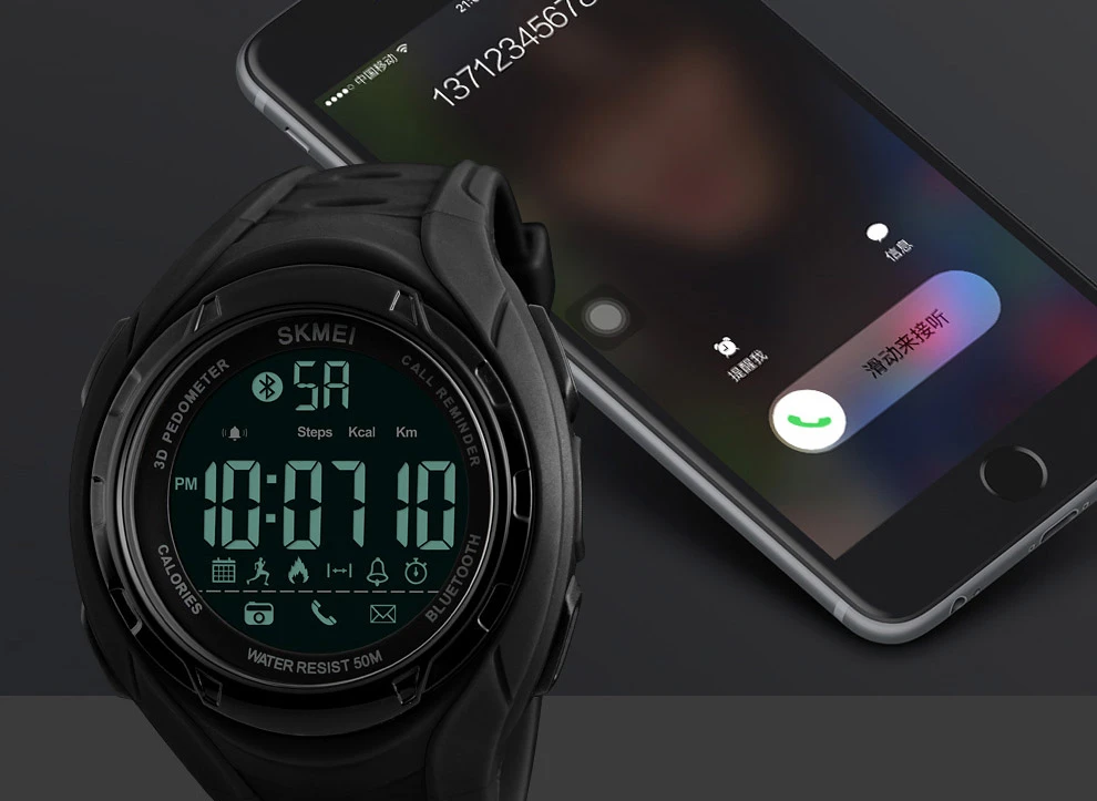 Новые модные умные Мужские часы с шагомером и Bluetooth reloj hombre водонепроницаемые мужские цифровые наручные часы с ЖК-дисплеем электронные часы SKMEI zk30