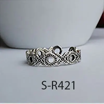 S-R421 ANENJERY, мульти-стиль, Ретро стиль, 925 пробы, серебряные кольца ручной работы, размер 18 мм, регулируемые тайские серебряные кольца для мужчин и женщин, S-R414 - Цвет основного камня: S-R421