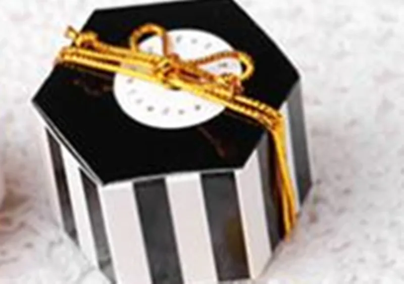 black Stripe box 10 шт. мини-полосатая/в горошек черная бронзовая цветная Шестигранная шоколадная картонная коробка Dragee коробка для конфет пакет для выпечки Свадебный декор - Color: black Stripe box
