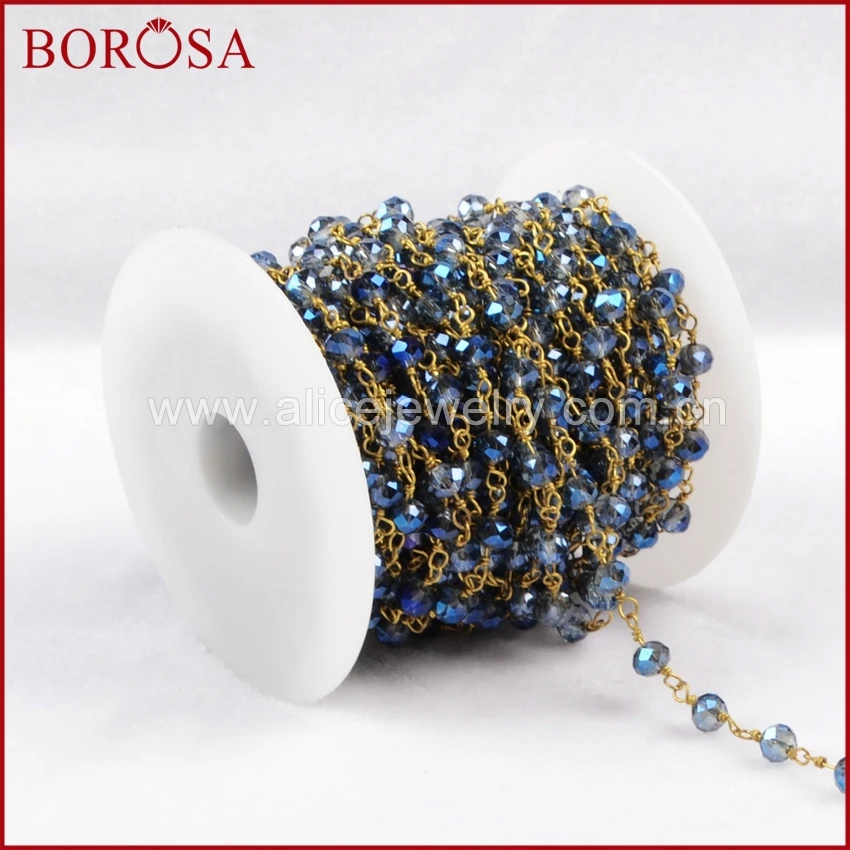 Ожерелье из латуни BOROSA 5 м цепочки прозрачного титана синего цвета стеклянные