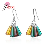 new bohemia trendy statement colorful crystals beads dangle earrings for women 925 sterling silver drop pendientes