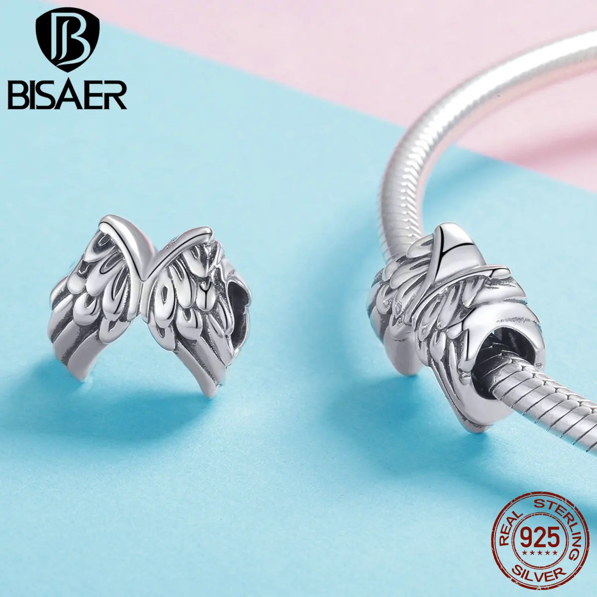 BISAER, 925 пробы, Серебряные бусы в виде крыльев Ангела, для оригинала, 925, очаровательный браслет для женщин, роскошные модные ювелирные изделия HSC1091