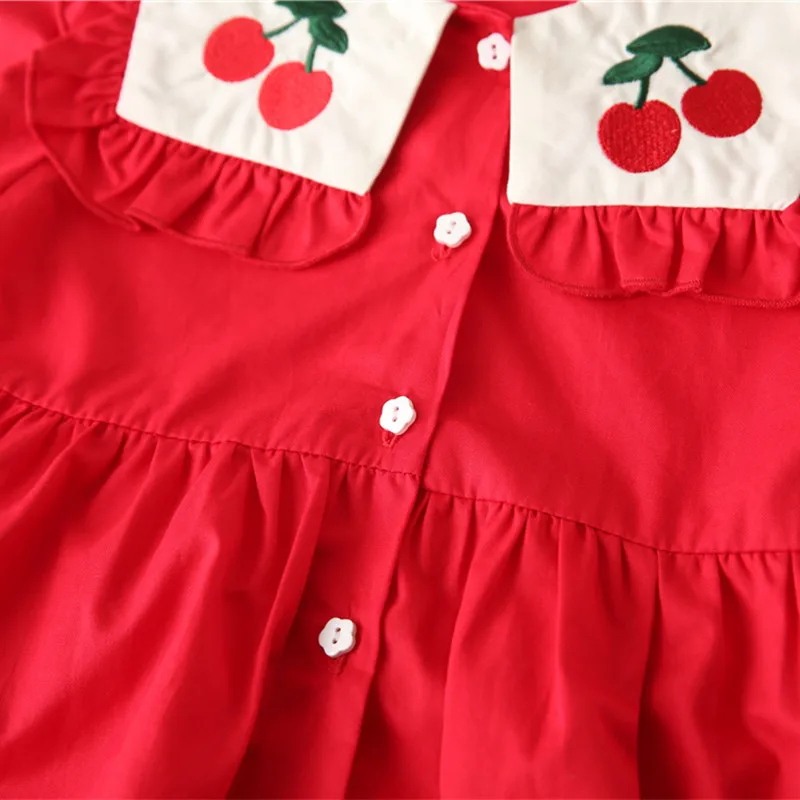 New 2019 Summer Girl Dresses Cotton Red Short Sleeve Cherry Embroidery Party Princess Dress Toddler Clothes Lovely Kids | Детская одежда