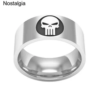 nostalgia superhero punisher symbol skull skeleton stainless steel rings for men women steampunk accessories