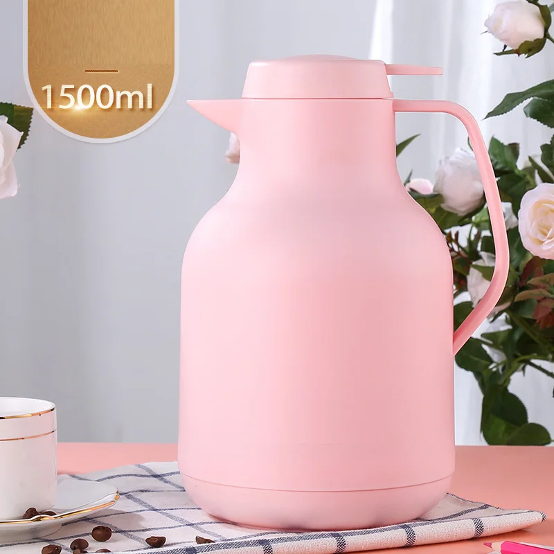 Pink Thermos 1500 мл стеклянная термоусадочная колба креативная двухслойная кофейная чайная термосы для офиса чайник большая грелка Китай - Цвет: Pink Thermos
