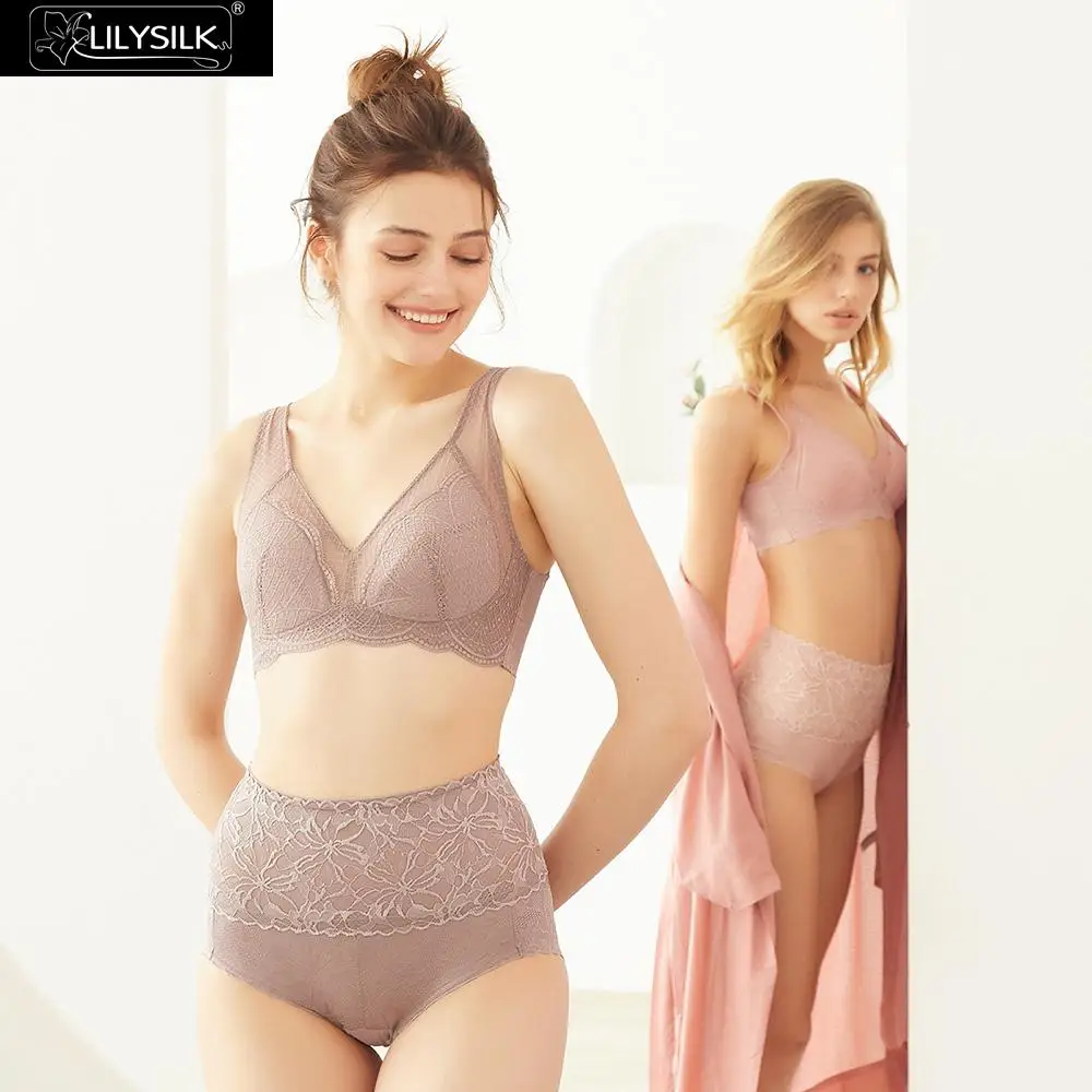 LilySilk красивые шелковые трусики с высокой талией и кружевной отделкой удобные