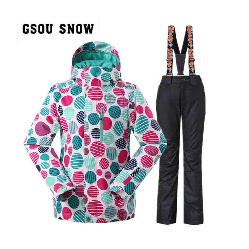 with black pant GSOU SNOW зимние горнолыжные костюмы женские, недорогая женская горнолыжная куртка, красивая женская сноубордическая куртка, Женская горнолыжная одежда, женские горнолыжные костюмы - Цвет: with black pant