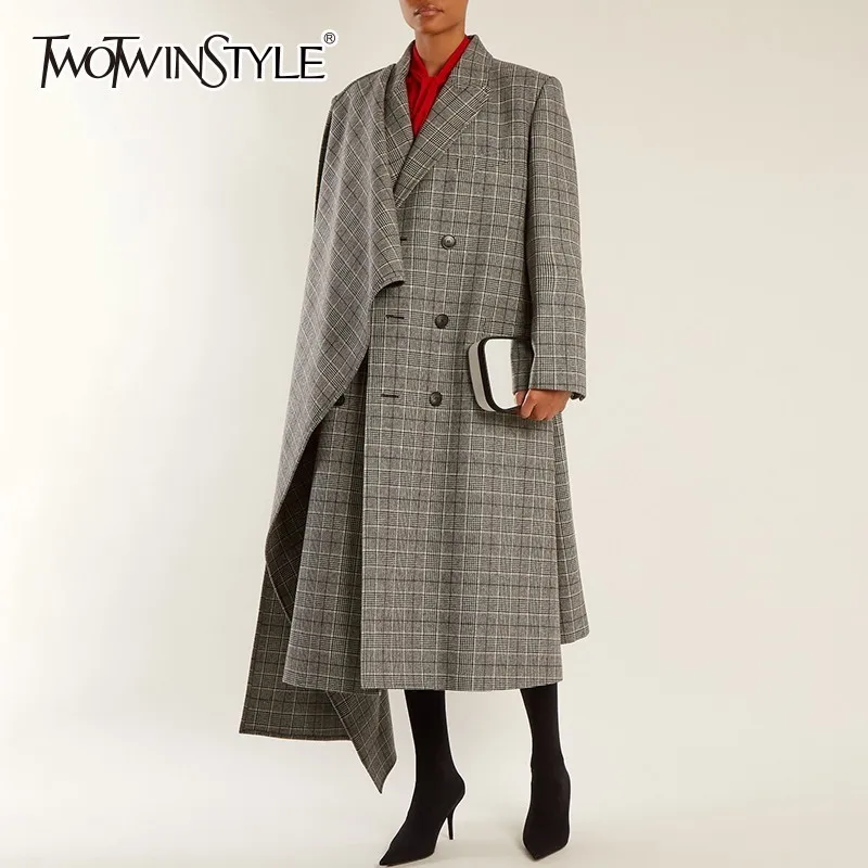 TWOTWINSTYLE, ассиметричное шерстяное пальто, женские куртки с длинным рукавом, куртки больших размеров, модная верхняя одежда, осень-зима, большие размеры