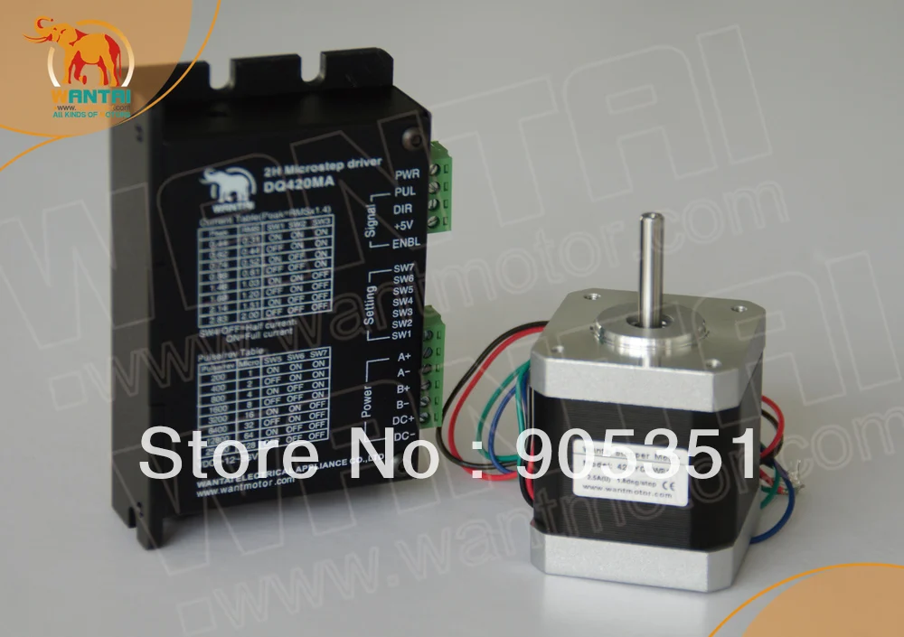 Фрезерный электродвигатель Wantai Nema 17 42BYGHW208 2800g.cm + Драйвер DQ420MA 1.7A 36V 128Micro CNC
