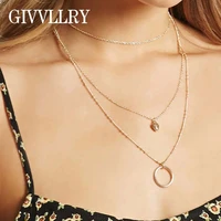free shipping minimalist collar necklace gift round heart pendant neck jewelry 3 layers best friends chain necklaces for women