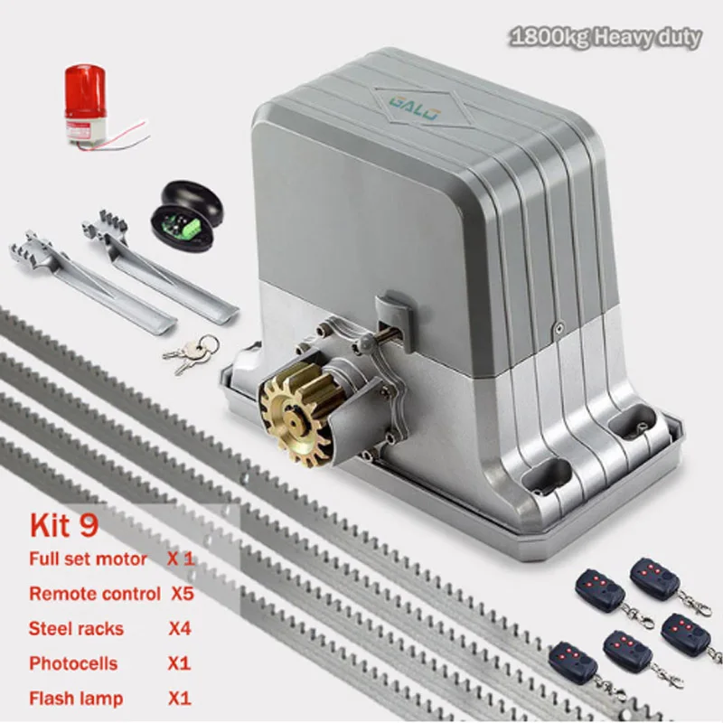 kit 9 1800 кг электродвигатель раздвижных ворот/автоматический двигатель открывания ворот с 4 м стальными стойками Фотоэлементы лампа пульт дистанционного управления Комплект опционально - Цвет: kit 9