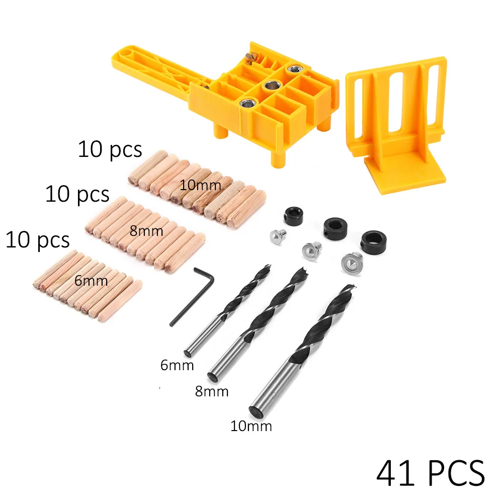 

Woodworking Dowel Jig Set 41Pcs Wood Dowel Pins With 6 8 10mm Drill Bits Drill Guide Kit For Joinery Doweling Jig Hole Saw Tools
