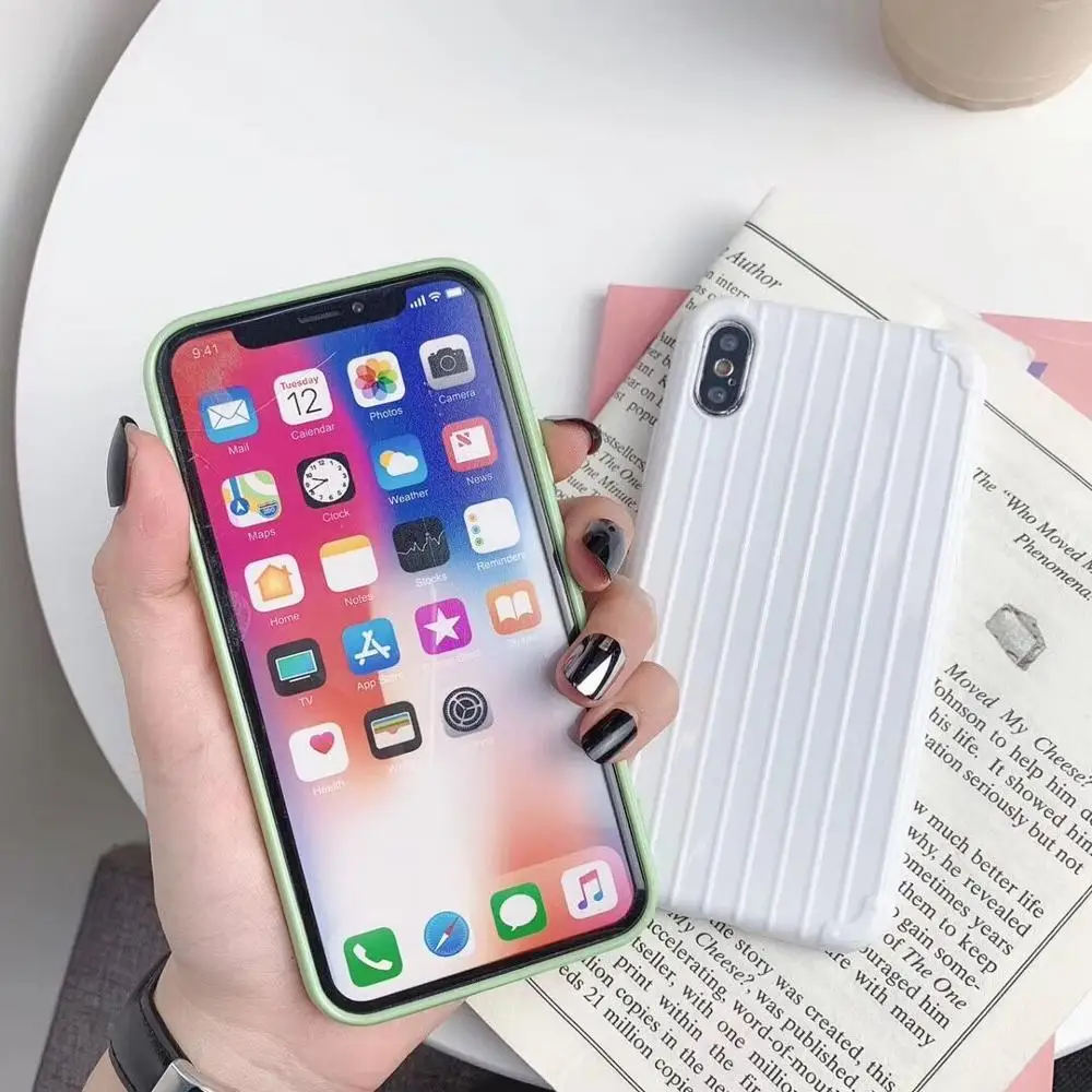 Чехол HUANQING в полоску для iPhone X XS 8 7 6 s Plus однотонный чехол чемодана |