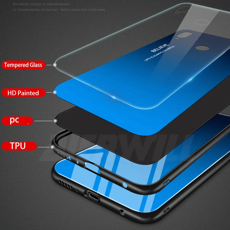 Роскошный Жесткий чехол для huawei P Smart 2019 из закаленного стекла силиконовая рамка