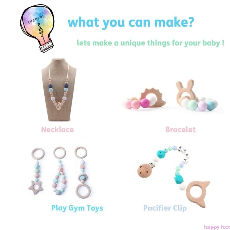 

New DIY Baby Teether Toy Nursing Necklace Silicone Bracelet Silicone Beads Teething Ring Wooden Pacifier Clip