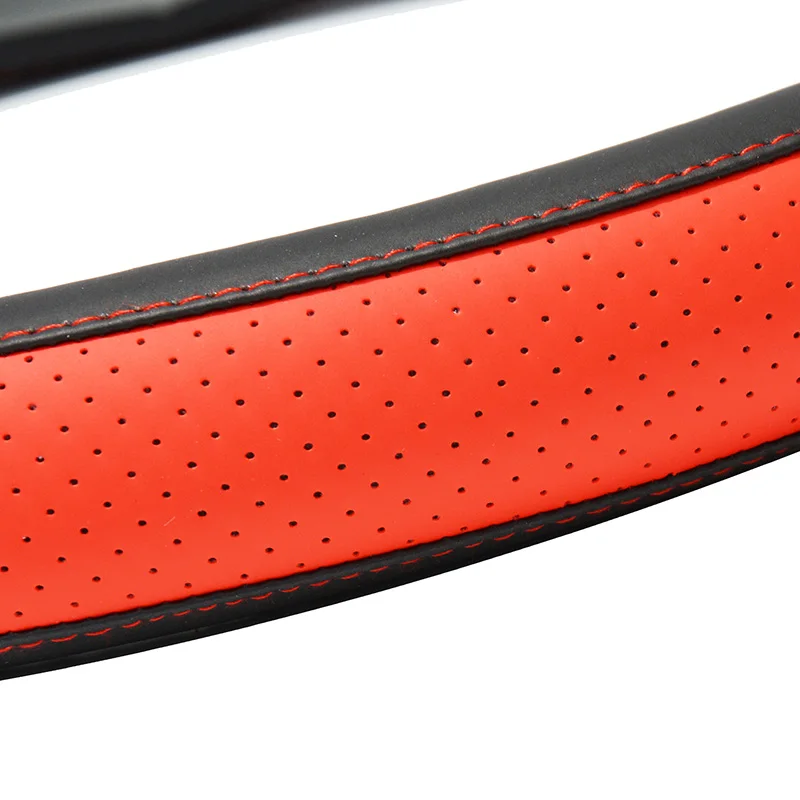 Кожаный чехол на руль DERMAY новый красного цвета диаметром 38 см универсальный