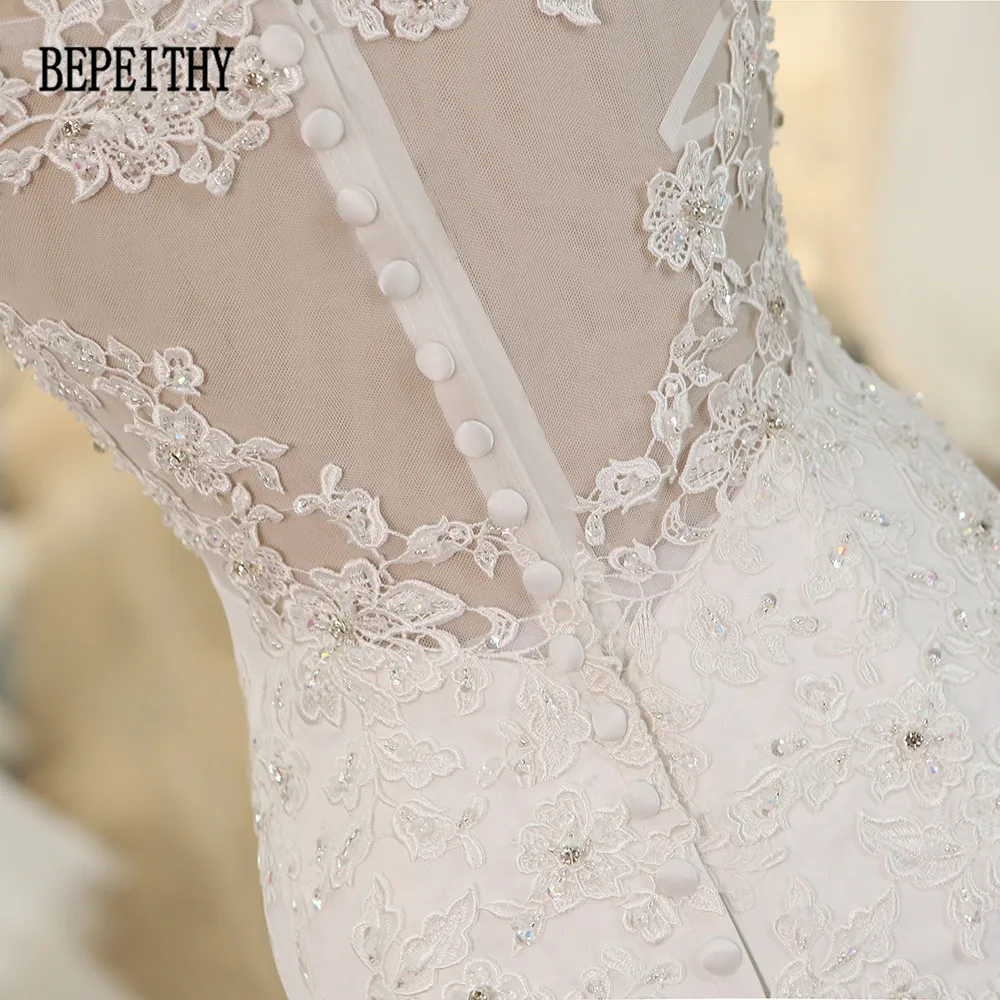 

BEPEITHY Real Photo New Arrival Off The Shoulder Vestido De Novia Mermaid Wedding Dresses 2019 Lace Beads Bridal Dress Casamento