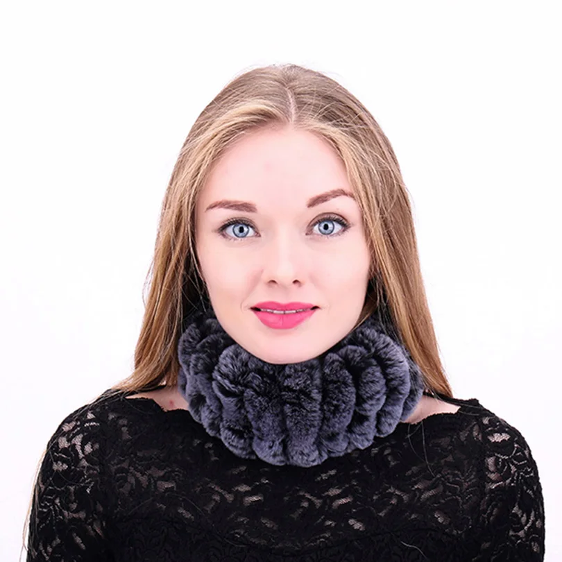 Зимний шарф с натуральным кроличьим мехом Женский вязаный меховой ободок кольцо
