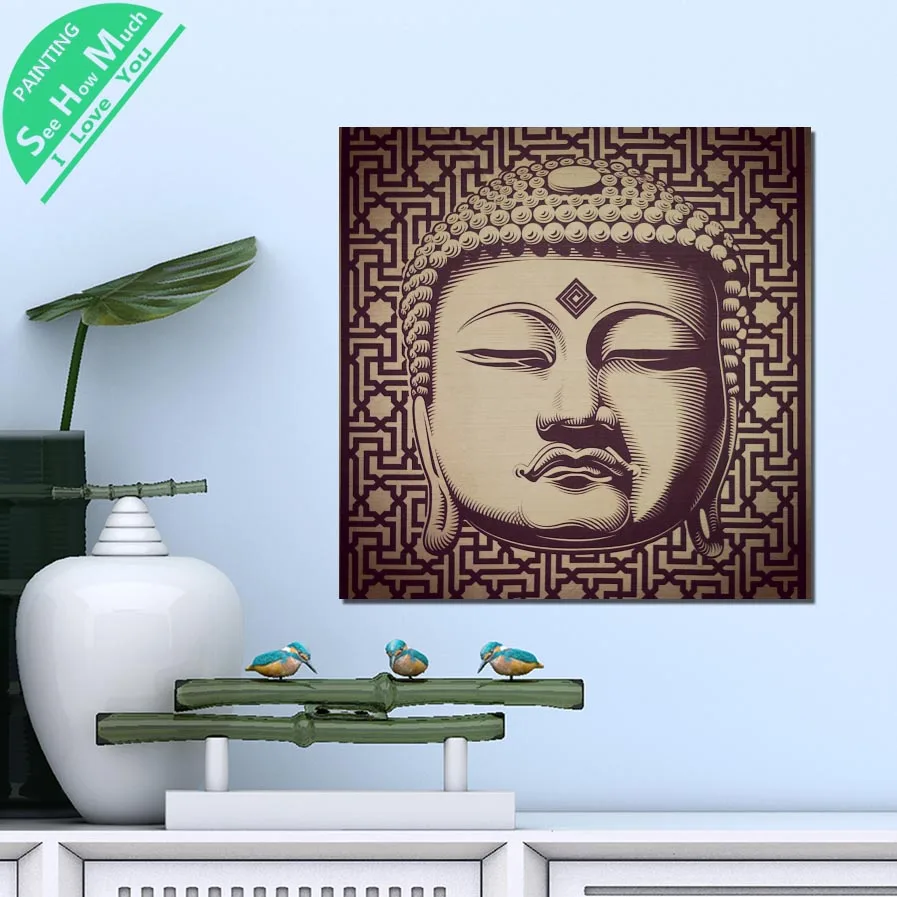

1 Piece Buddha Face QR Code Wood HD Printed Canvas Wall Art Posters and Prints Poster Painting Framed Artwork Room Decoration