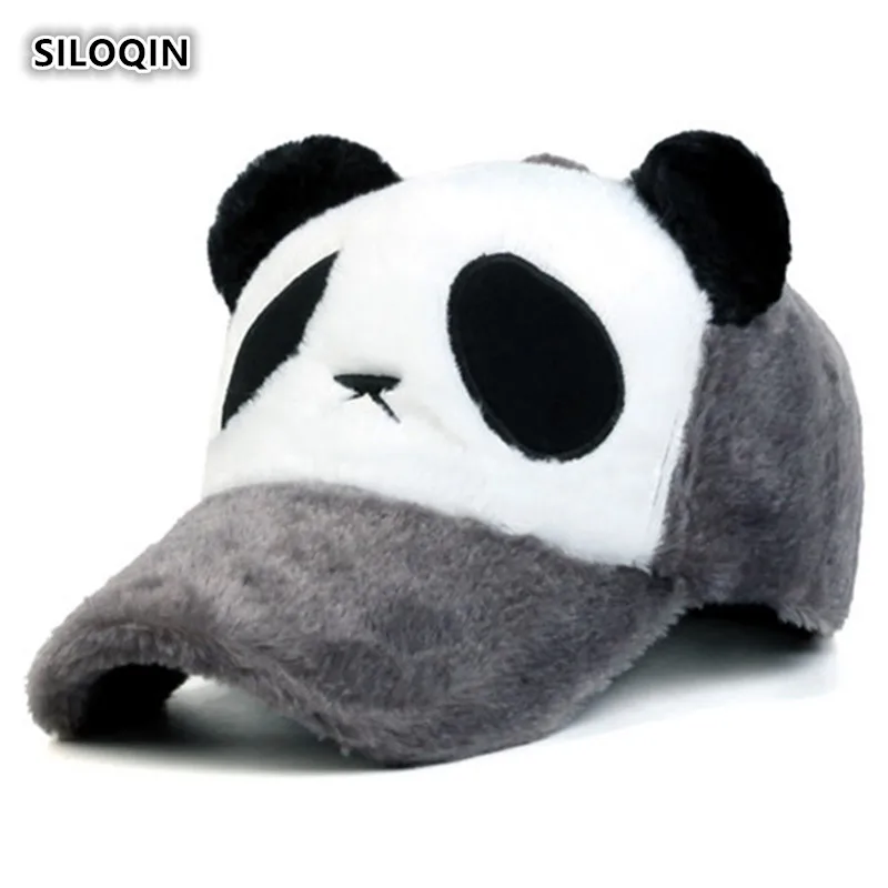 

SILOQIN Winter Women's Keep Warm Cute Cartoon Panda Baseball Caps Novel Fashion Embroidery Adjustable Size Tongue Cap For Women