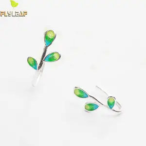 Flyleaf, 100% Стерлинговое Серебро 925 пробы, эмаль, зеленые листья оливковой ветви, клипсы для женщин, женские модные ювелирные изделия