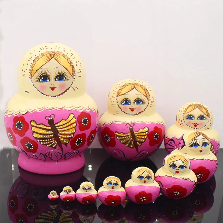 

10pcs/set Wooden Russian Nesting Dolls Russia Traditional Matryoshka Dolls Wooden Hand Printed Crafts Doll Toy Home Decor Gifts
