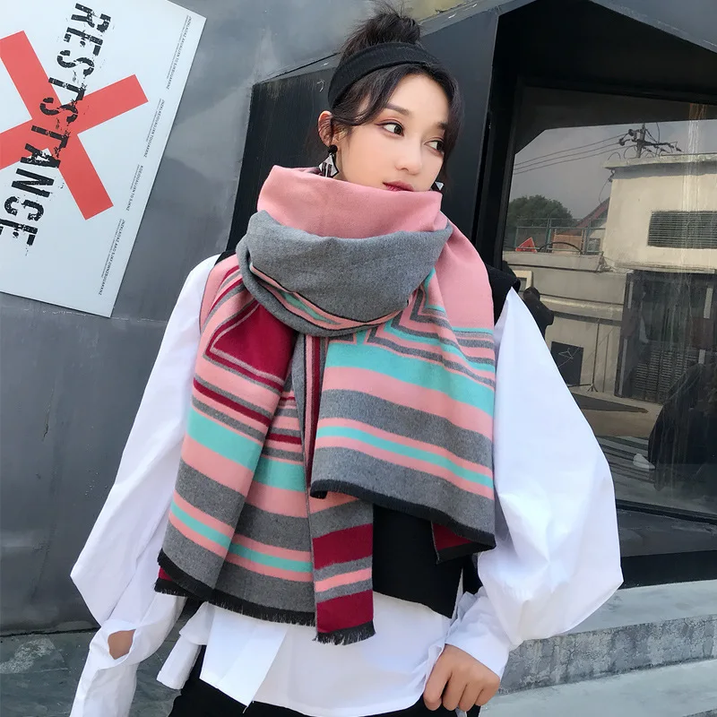 Imitation Cashmere Women Vintage Stripe Comfortable Casual Scarf Winter Warm Shawl Long Wrap Bandana Soft Female Thick Blanket |