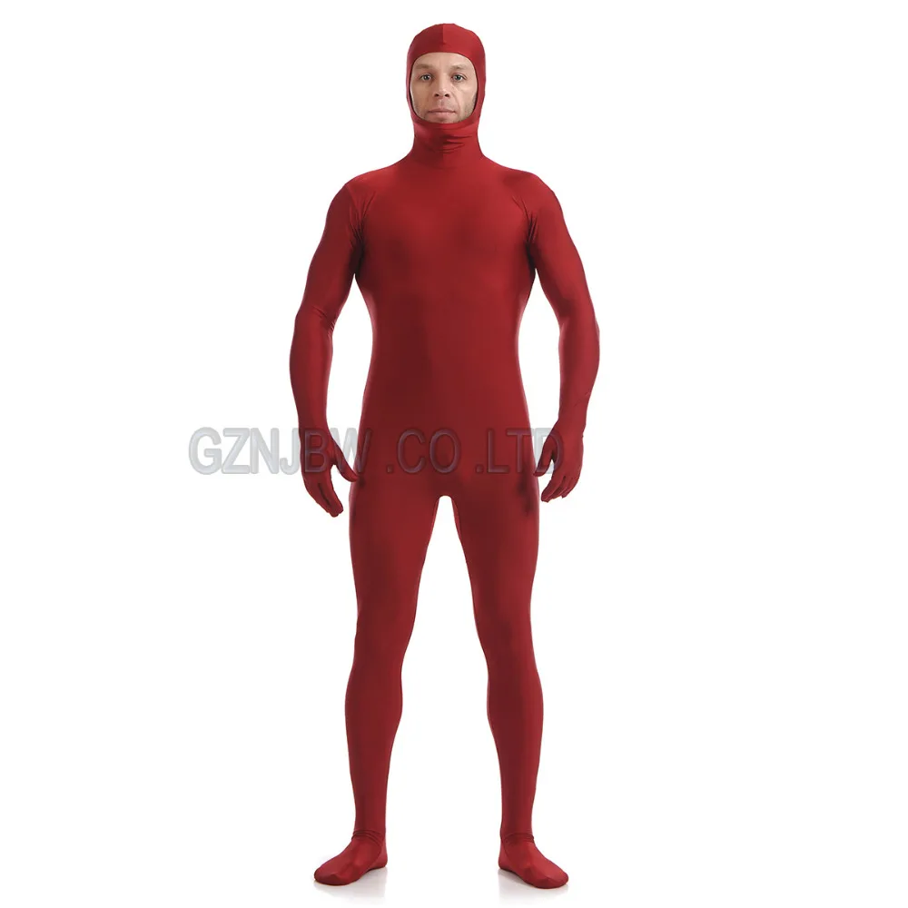 Взрослые мужские костюмы для косплея Zentai из спандекса без лица с глубоко-Красной