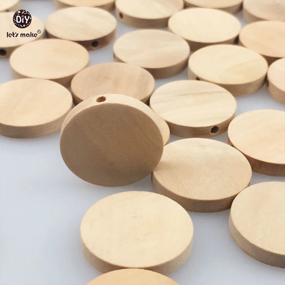 Let's make Natural Flat Wood Round beads 100pcs 20mm unfinished DIY  wood chips Circles Wooden Tags Labels Baby Teether