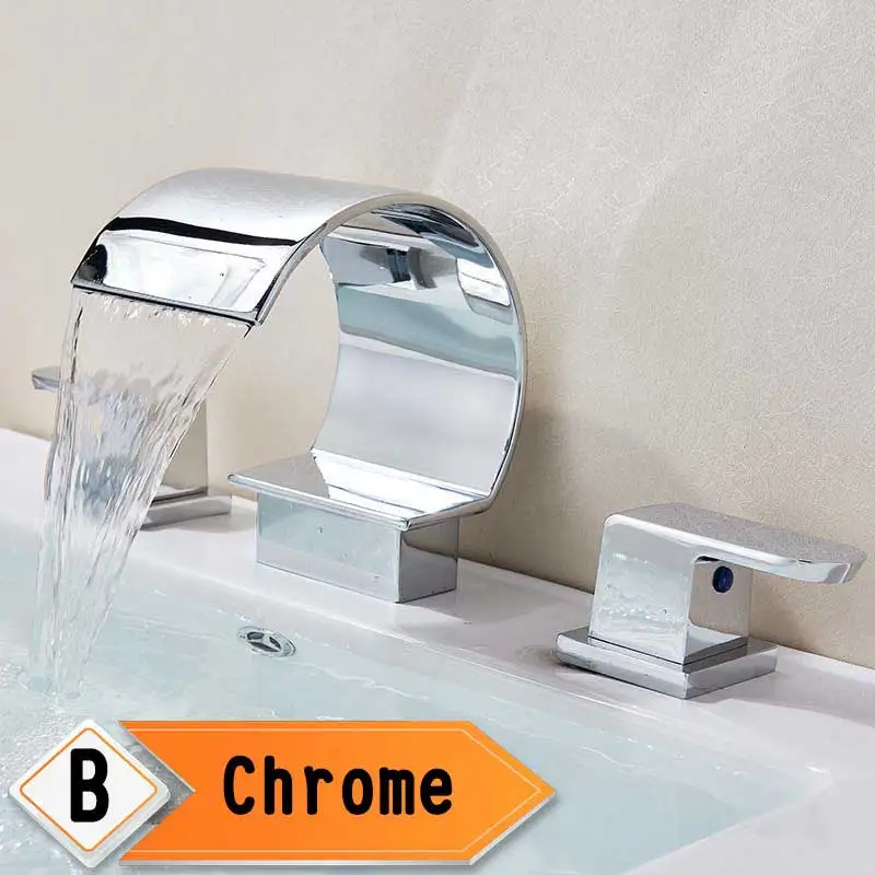 Chrome B Фотографические фоны с изображением яркого золотого водопад бассейна кран двойной кристалла ручка широкое Ванная комната Смеситель для мойки бортике ванна смесители кран - Цвет: Chrome B