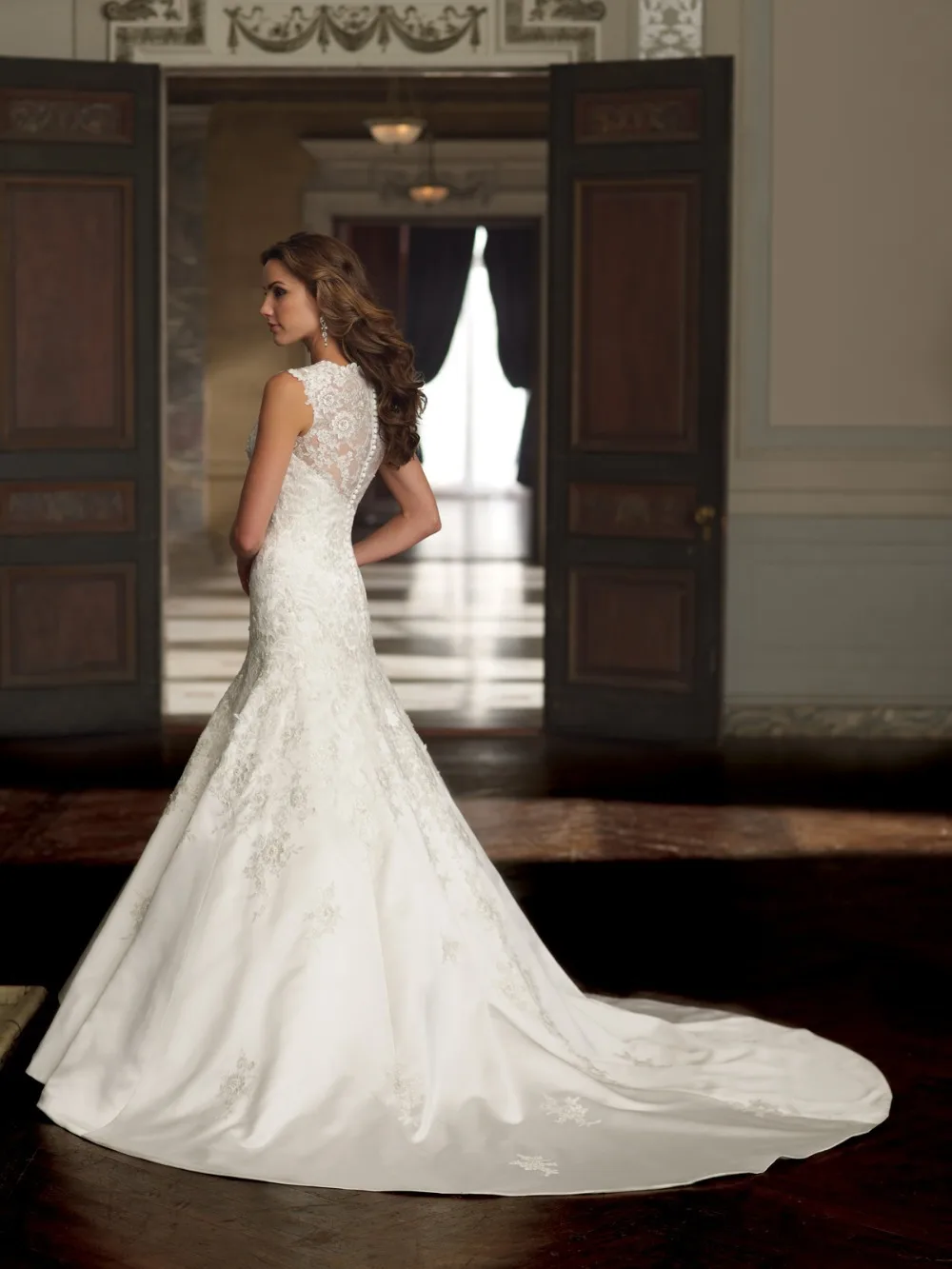 New Lace Covered Back Wedding Dresses See Through Cap Sleeves Bride Gowns for Women 2014 Fashion | Свадьбы и торжества