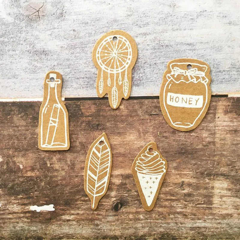 50 Pcs/set Kawaii Mini Ice Cream Drift Bottle Feather Kraft Paper Tags Party Decoration Handmade Gift Cards DIY Label | Дом и сад