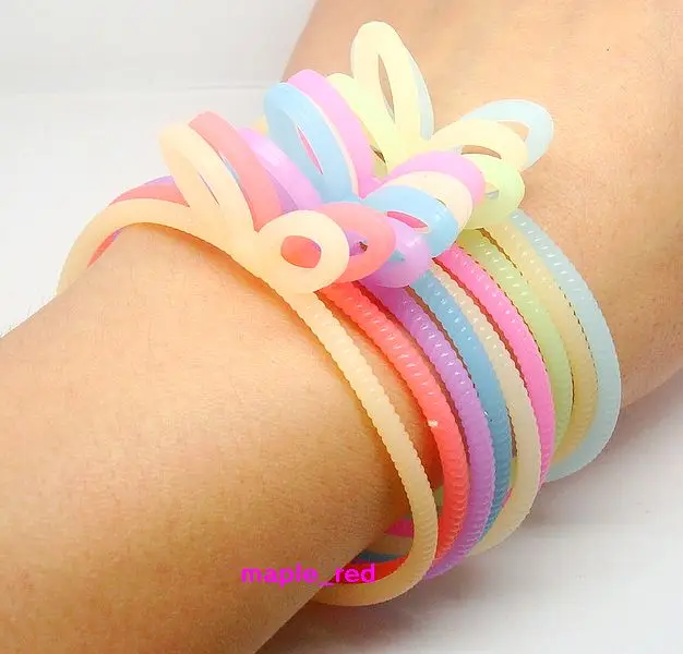 Флуоресцентный Эластичный Силиконовый Браслет смешанных цветов с милыми