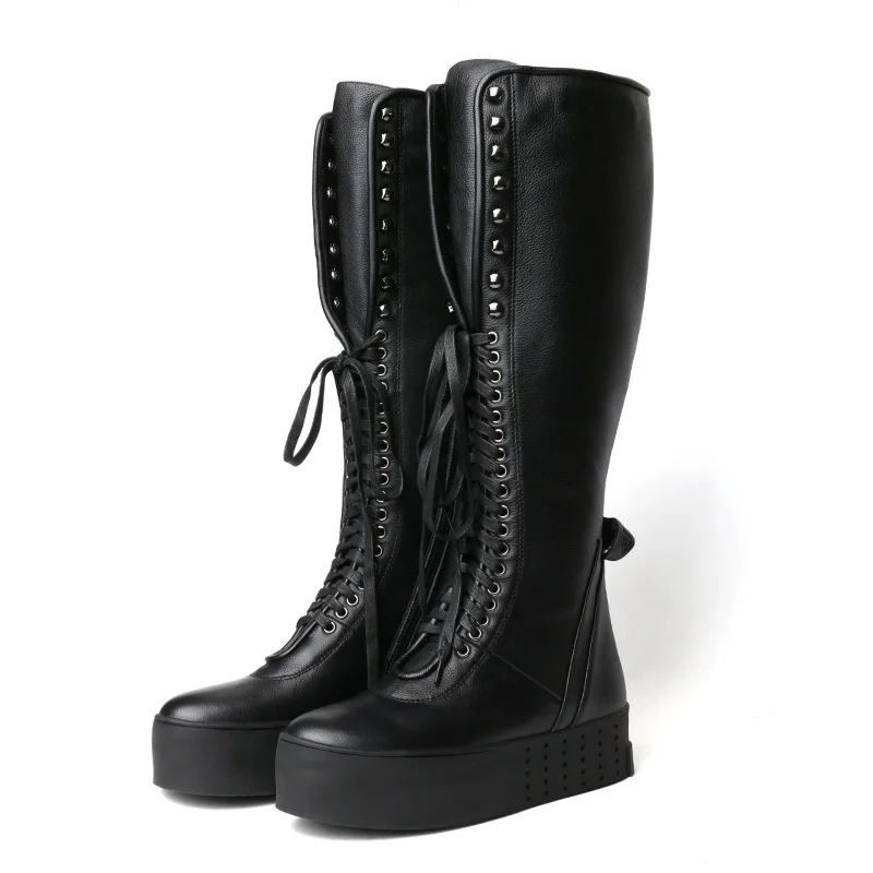 ZALAVOR/Новинка сапоги с перекрестной шнуровкой до колена из натуральной кожи