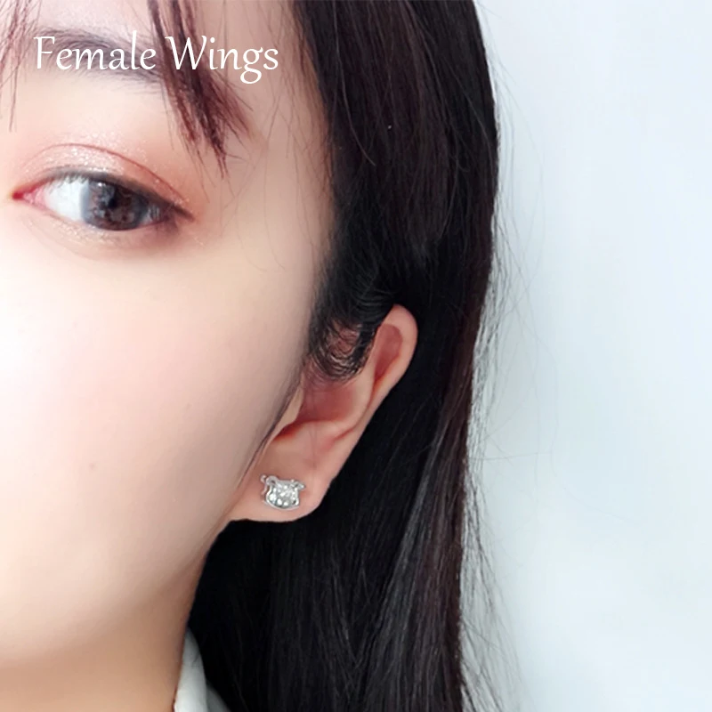 Female Wings Cute 925 Sterling Silver Zircon Stud Earrings for Women Little Pig Lovely Girl Party Jewelry Gift FE040 | Украшения и