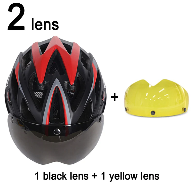 Red Black 2 Lenses MOON 275g Магнитные очки Сверхлегкий велосипедный шлем с объективом в форме велосипеда шлем 25 вентиляционных отверстий Casco Ciclismo - Цвет: Red Black 2 Lenses
