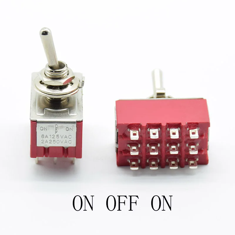 Новый красный 12 Pins ON OFF ON/ON 3/2 положение мини тумблер AC 6A/125V 2A/250V с паечным