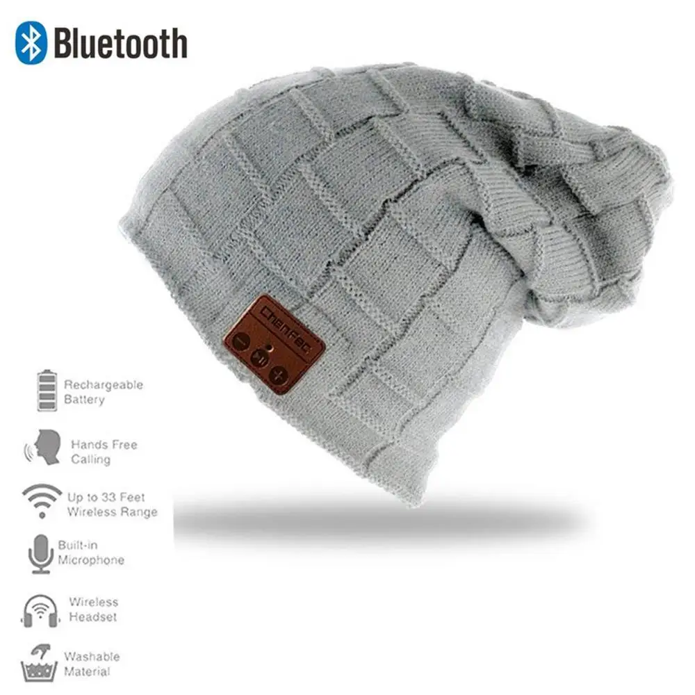 Горячая Беспроводная Bluetooth Музыкальная шляпа наушники гарнитура наушники с микрофоном зимние спортивные кепки стерео динамик Рождественский подарок - Цвет: big-grid-lightgray