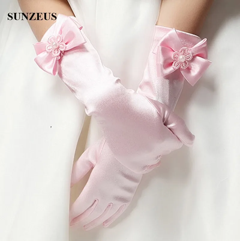 

Long Satin Gloves For Children Finger Wedding Party Gloves For Flower Girls White/Ivory/Red/Pink/Black BV-016