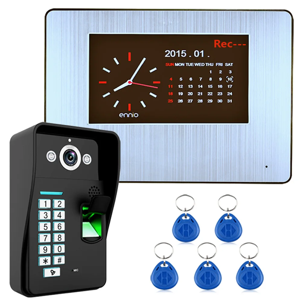 

Видеодомофон с 7-дюймовым ЖК-дисплеем, HD 1000TVL DVR, распознаванием отпечатков пальцев