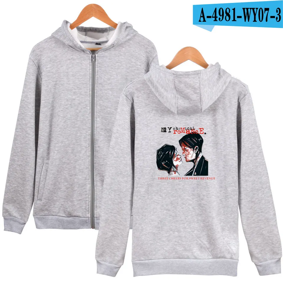 gray Модные толстовки с капюшоном My Chemical Romance в стиле хип-хоп для мужчин и женщин, куртки с капюшоном на молнии, повседневные спортивные костюмы с длинными рукавами и капюшоном, топы - Цвет: gray