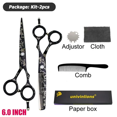 6.0kit-paperbox Univinlions накидка подарок 5,5 6," узор ножницы для волос парикмахер ciseaux coiffure филировочные ножницы японские ножницы Парикмахерская - Цвет: 6.0kit-paperbox