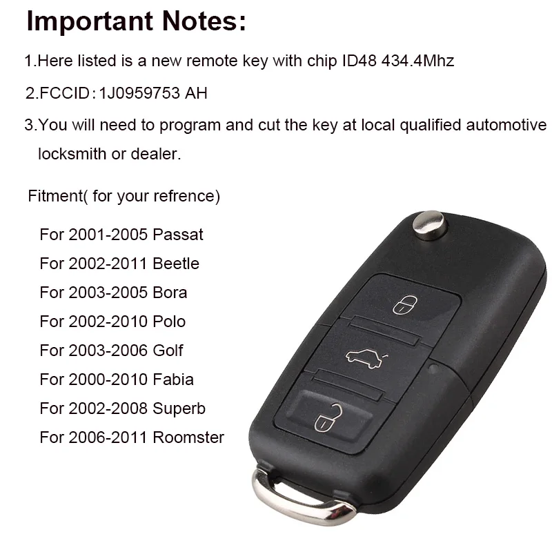 5 шт. x 434 4 МГц 3 кнопки ввод дистанционного ключа крышка Fob для VW PASSAT Golf Polo 2002 2003 2004