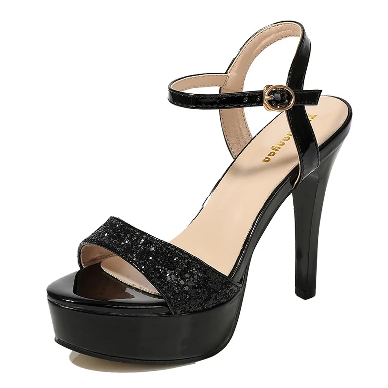 Black Золотистые Босоножки на платформе; женская обувь на высоком каблуке; zapatillas mujer; коллекция года; босоножки на высоком каблуке; женская свадебная обувь на блестящем каблуке - Цвет: Black