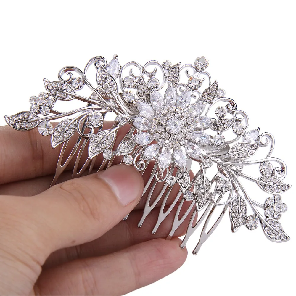 БЕЛЛА Мода Большой Лист Люкс Волосы Расческой Rhinestone Корень Циркон Волос Кусок
