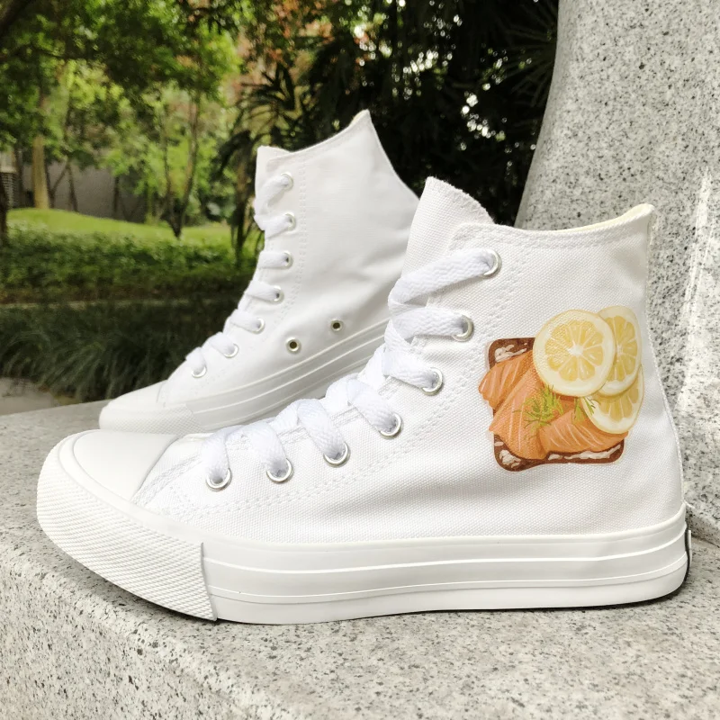 Wen Design Five Food Recipes High Top White Canvas Unisex Sneakers Girl Boy's Rope Soled Skateboarding Shoes for Unique Gift
