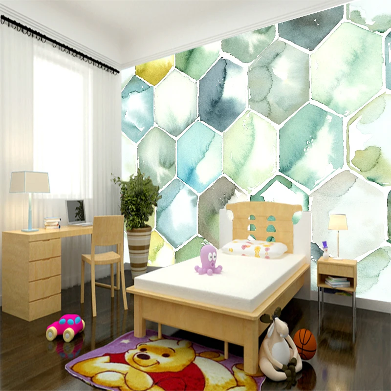 Custom any size 3D wall mural wallpapers Modern fashion Color geometric pattern Honeycombshape 3DPerspective Wall Sticker YBZ110 |