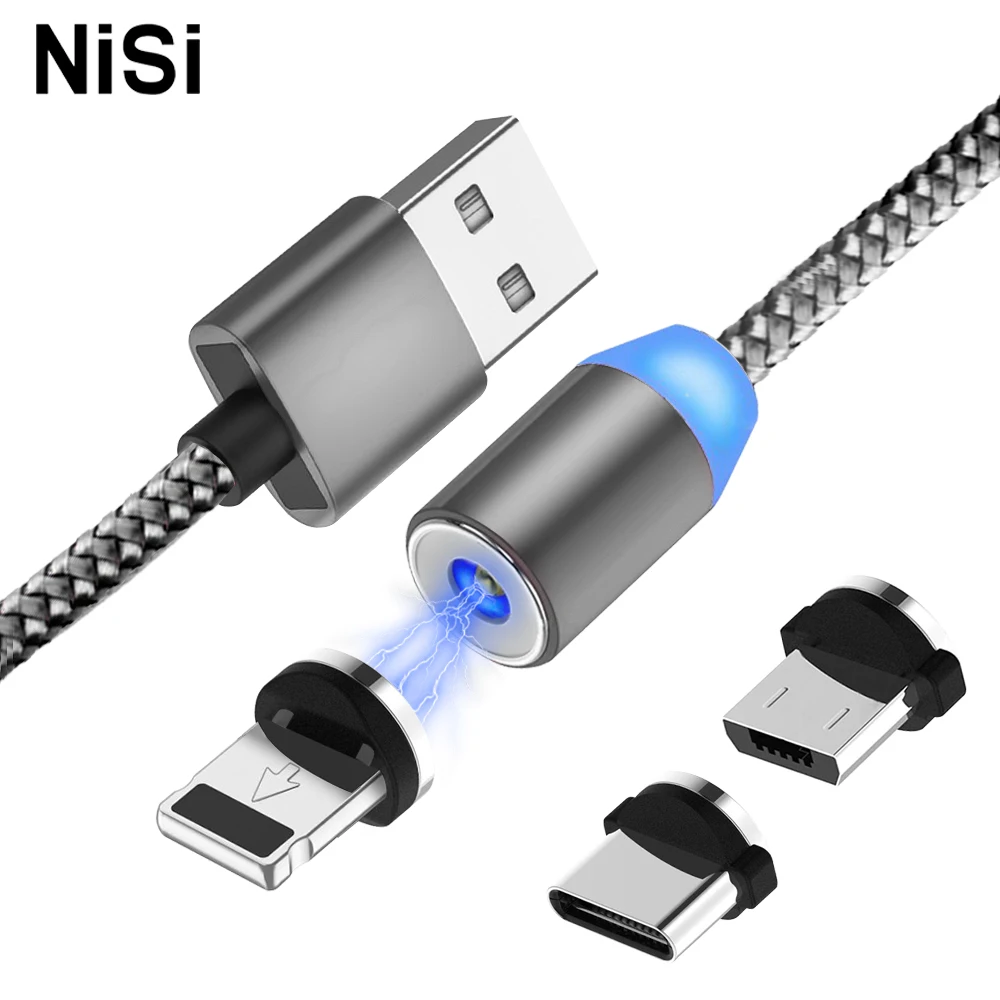 2 м 200 см NISI круглый светодиодный зарядный кабель USB C Магнитный кабель для iPhone XR X Max huawei P30 P20 и т. Д