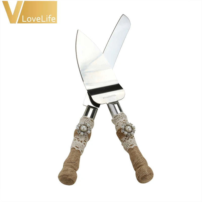 2 шт./компл. Мешковина Ткань Свадебный торт нож и сервер набор из нержавеющей